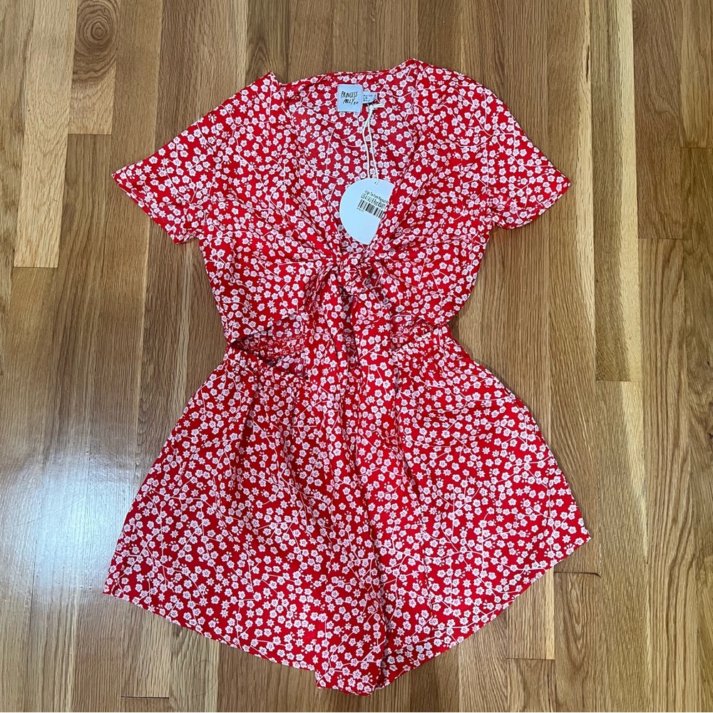 Princess Polly Virgo Tie Front Playsuit Red